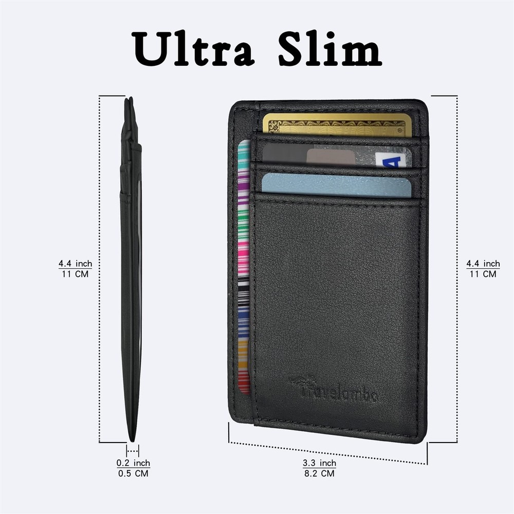 Travelambo Front Pocket Minimalist Leather Slim Wallet RFID Blocking Medium S...