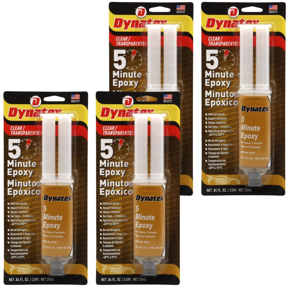 Dynatex 5 Min Epoxy 0.84 oz - Fast Cure Strong Bond (4-Pack)