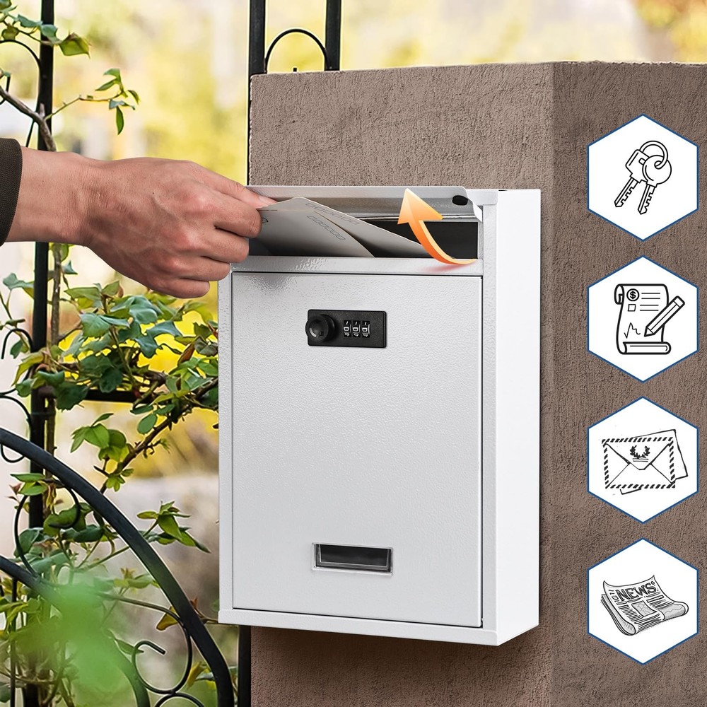 Secure Locking Wall Mount Mailbox with Key Weather Resistant White