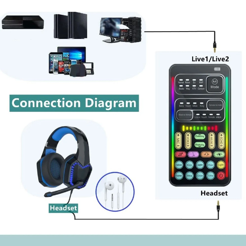Voice Disguiser Multiple Connection Modes Black Handheld Voice Changer 8 Built i