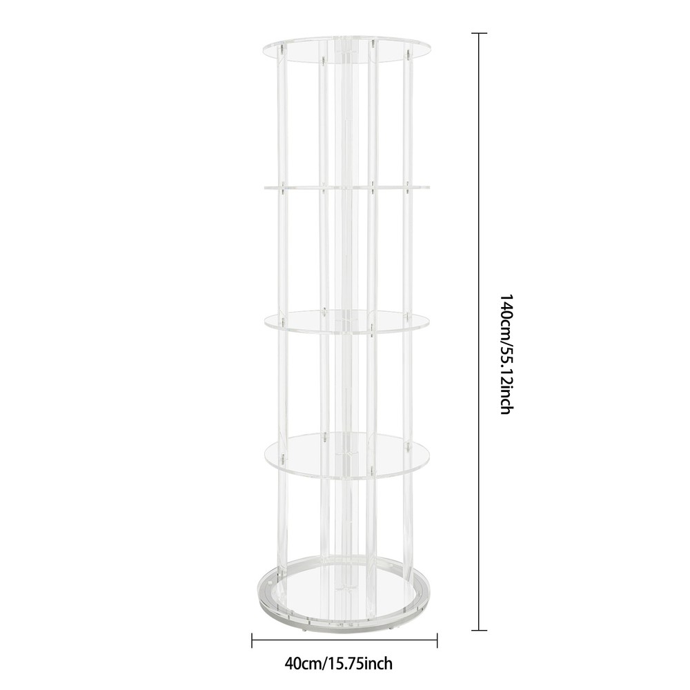 Clear Acrylic 5-Tier Rotatable Bookshelf - Modern Floor Stand Bookcase