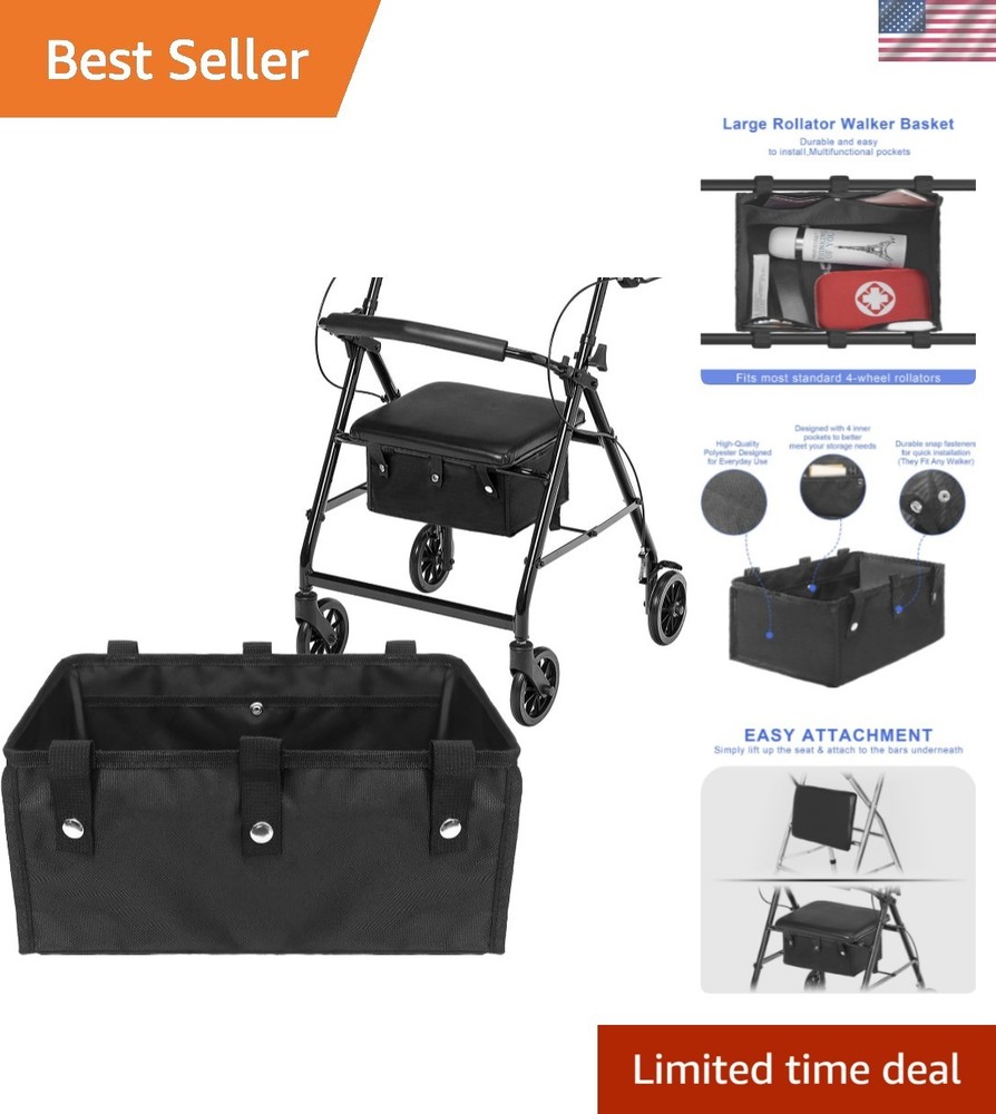 Reusable Walker Basket Accessory for Seniors - Multi-Pocket Design, Easy Install