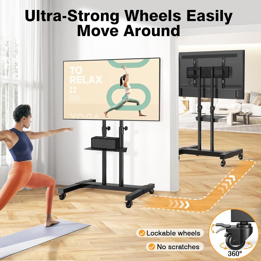 Mobile TV Stand with Shielded Locking Wheels - Perfect for Events