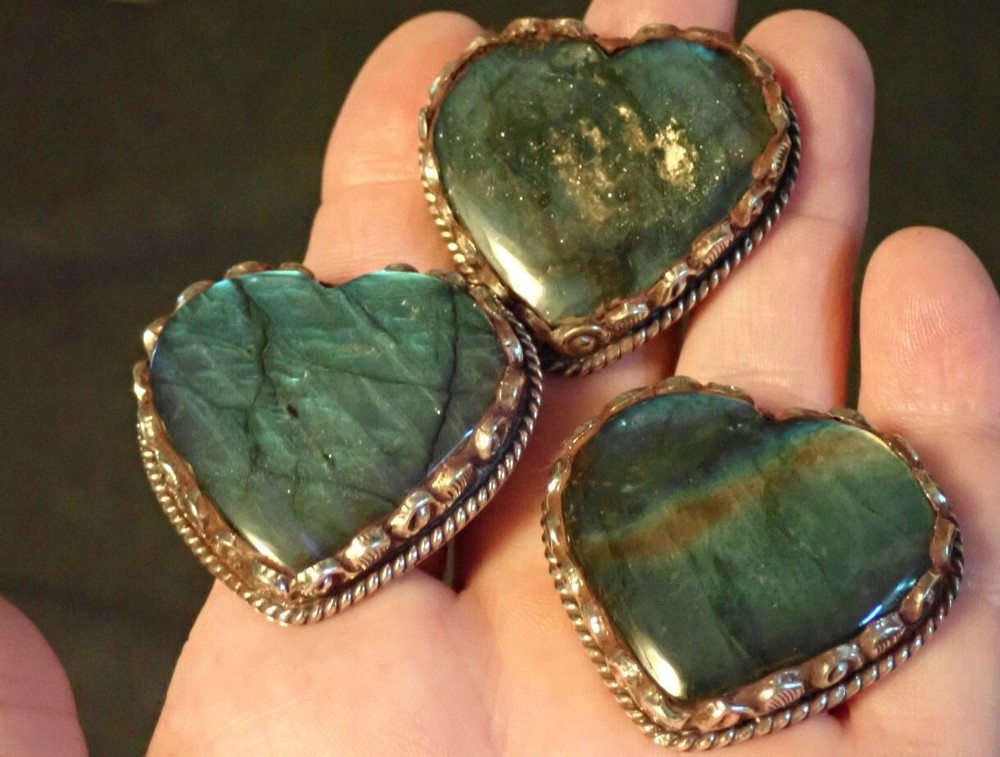 Heart Carved Labradorite Ring adjustable