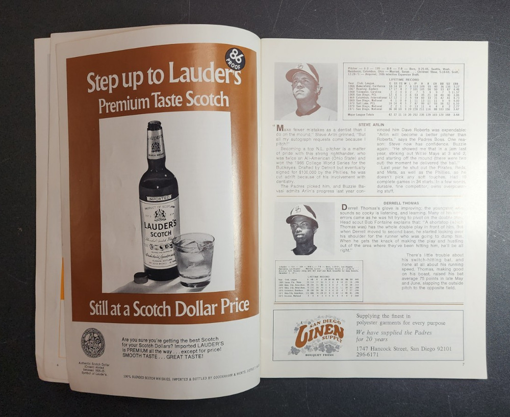 1972 San Diego Padres Old Timers Super Game Baseball Program