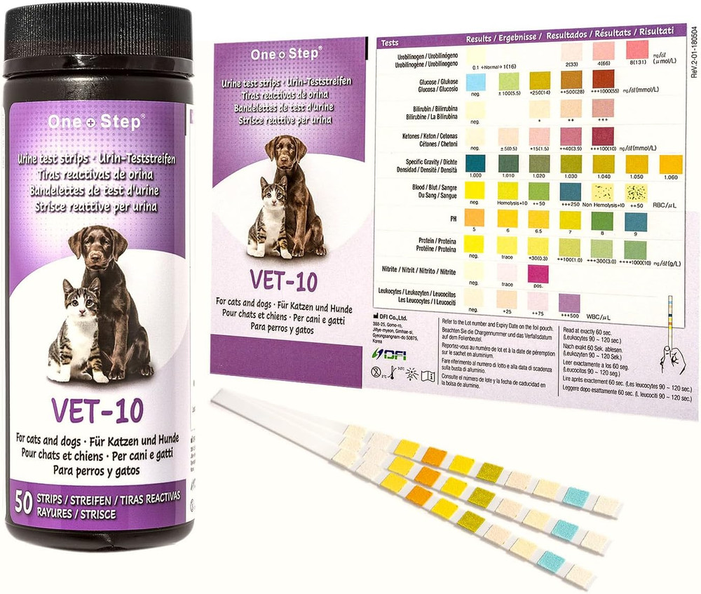 One Step Pet Urine Testing Strips, 50 X Urinalysis Parameter Tests for Dogs, Cat