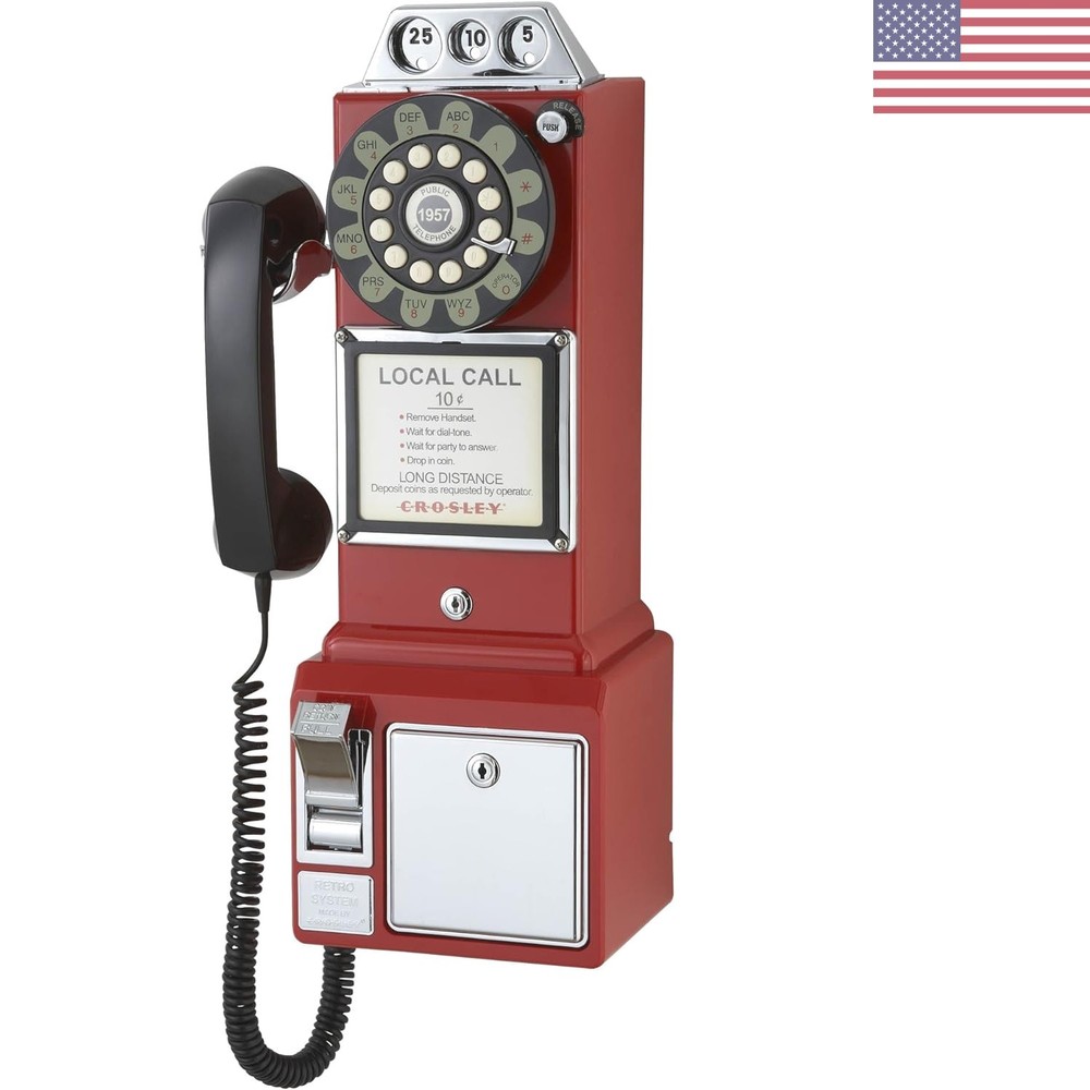 Fully Operational 1950s Red Payphone with Push Button - Perfect for Home Use