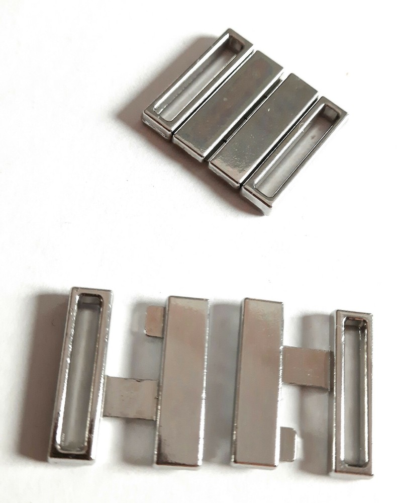 2-piece 15mm front closure elastic band clasp metal color silver rectangular