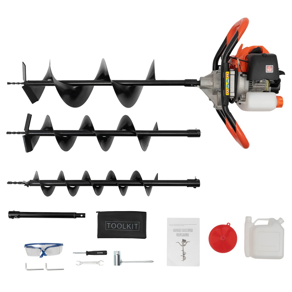 52cc Two-Stroke Auger Post Hole Digger with 3 Drill Bits for Efficient Digging