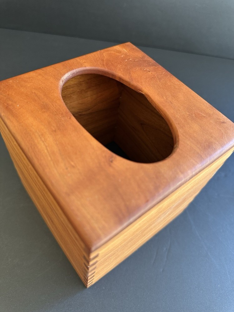 Maple Handmade Dovetail Tissue Box Cover Square Signed Rustic Natural Modern