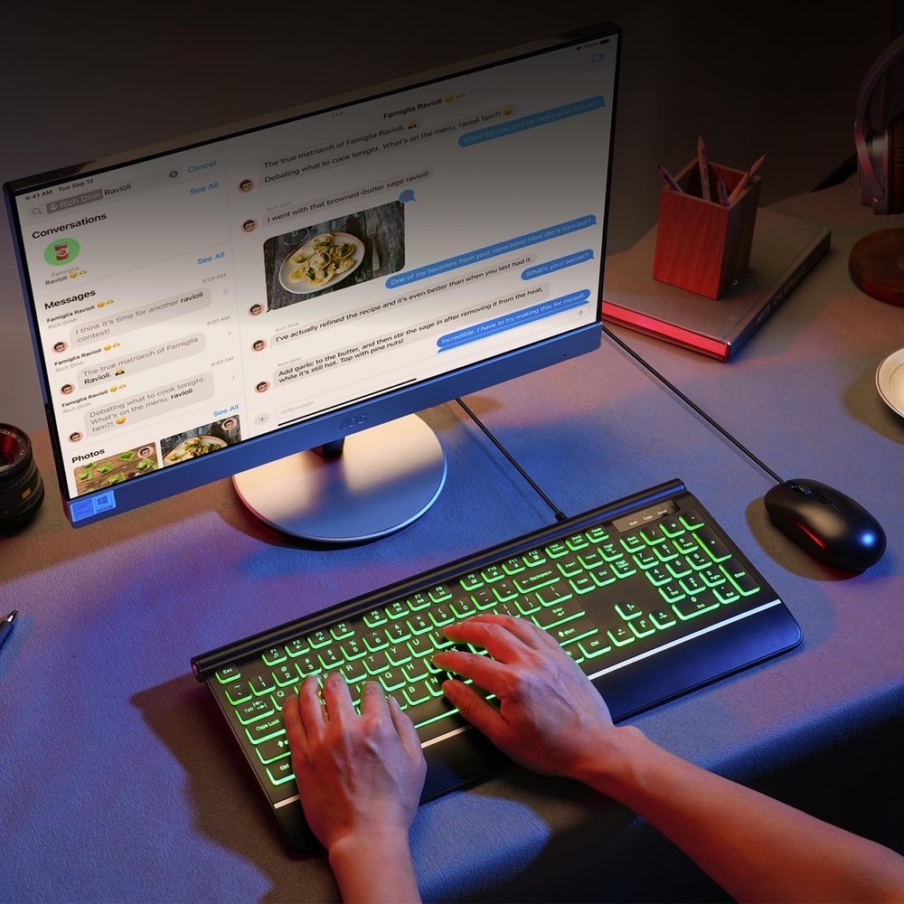 Wired Keyboard and Mouse Combo, Backlit Computer Keyboards with Wrist Rest, L...