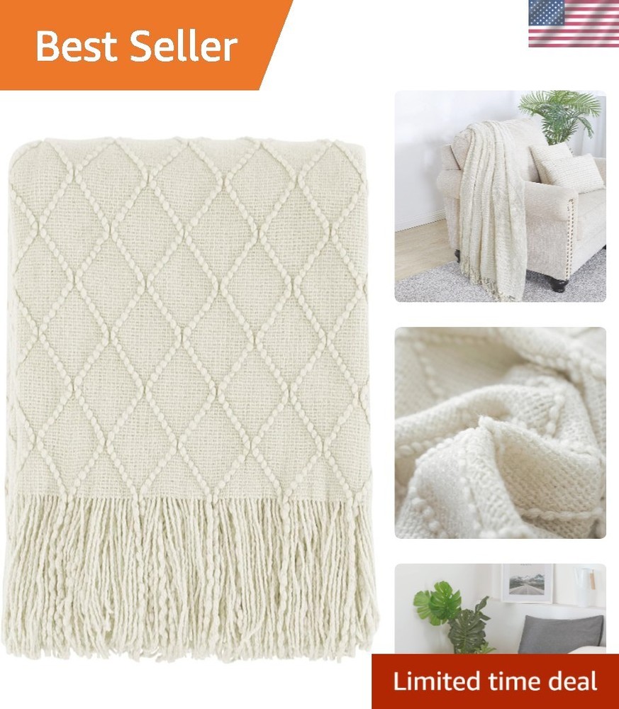 Beige Throw Blanket 50x60 Inches Throw Textured Solid Soft Sofa Couch Decorat...