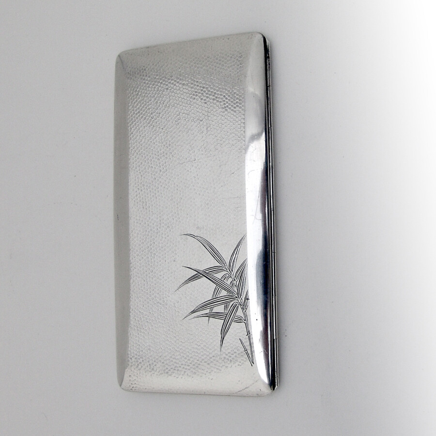 Long Cigarette Case Japanese 950 Sterling Silver Bamboo Design