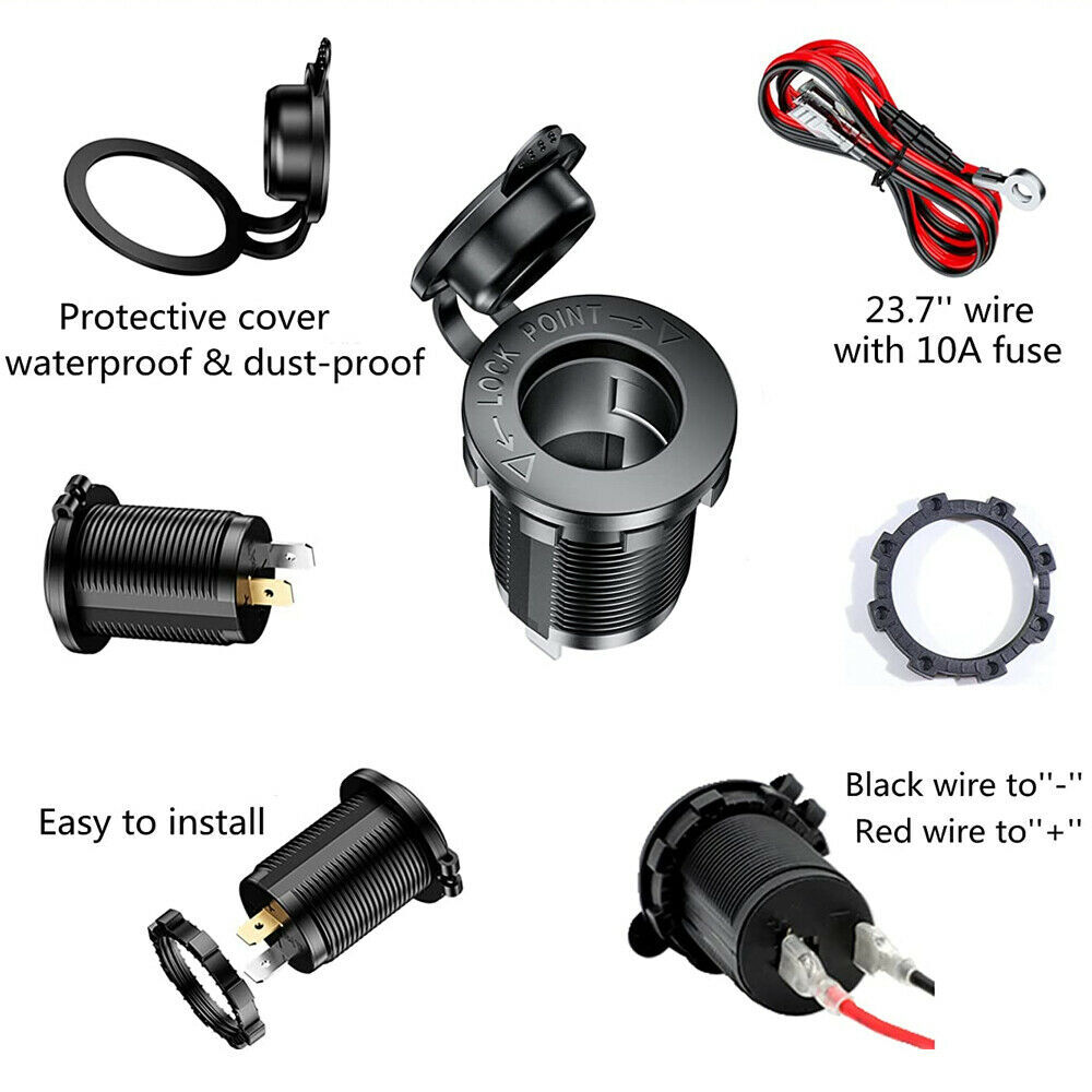 Cigarette Lighter Socket Power Outlet Socket Receptacle Car Motorcycle ATV 12v