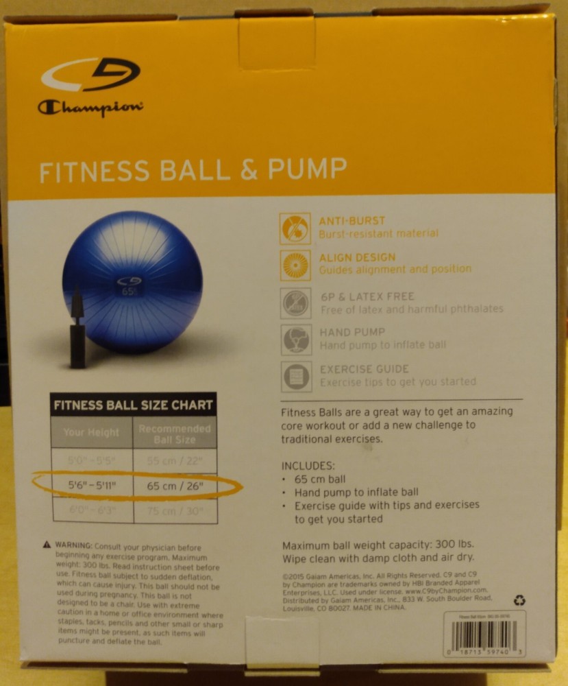 Fitness Ball & Pump by Champion, 65cm medium, new