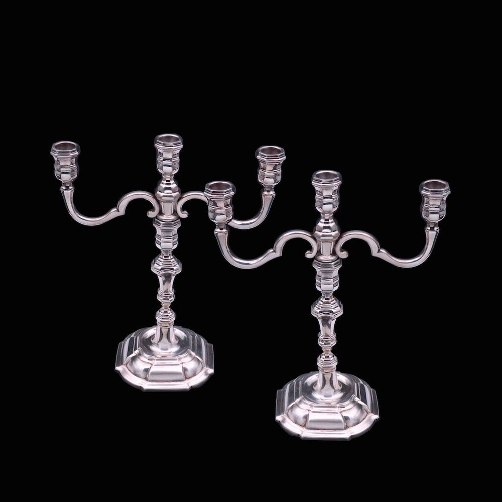 Preben Salomonsen. A pair of Sterling Silver Three-Light Candelabra.