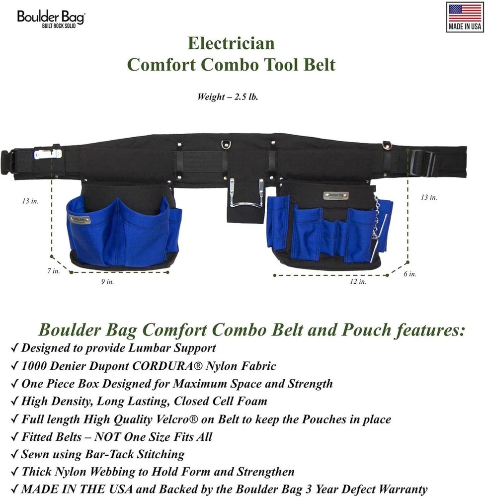 BOULDER BAG Professional Electrician's MAX Combo w/ Comfort Back Support Tool Be