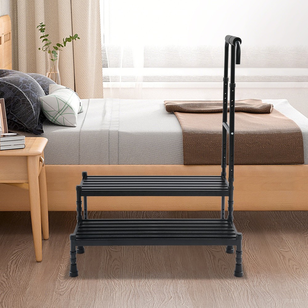 2-Step Stool with Adjustable Handle, Sturdy Metal Design for Safe Use