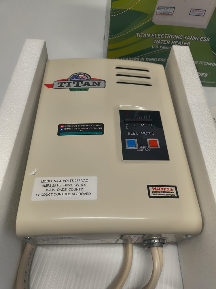 Titan Electronic Tankless Water Heater Model N-64 VOLTS 277 AMPS 25 OPEN BOX