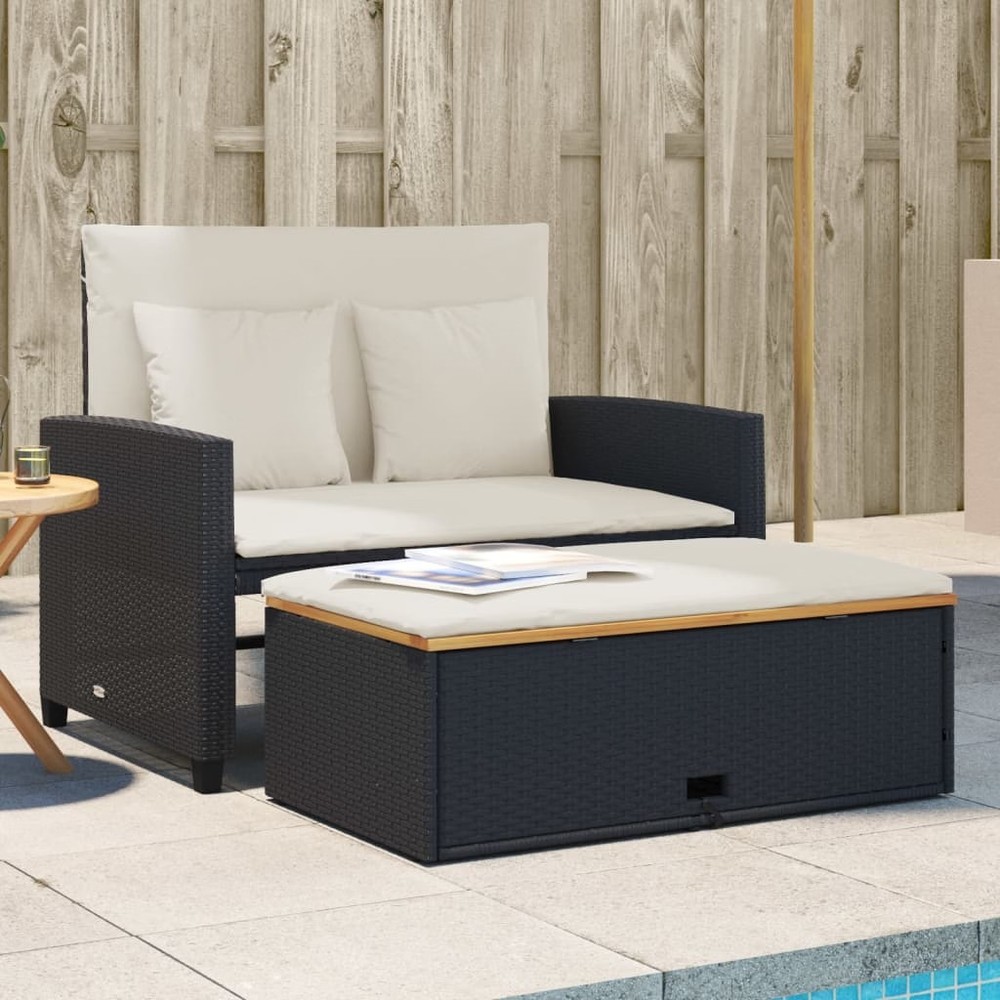 Patio Sofa Black Poly Rattan 2-seater
