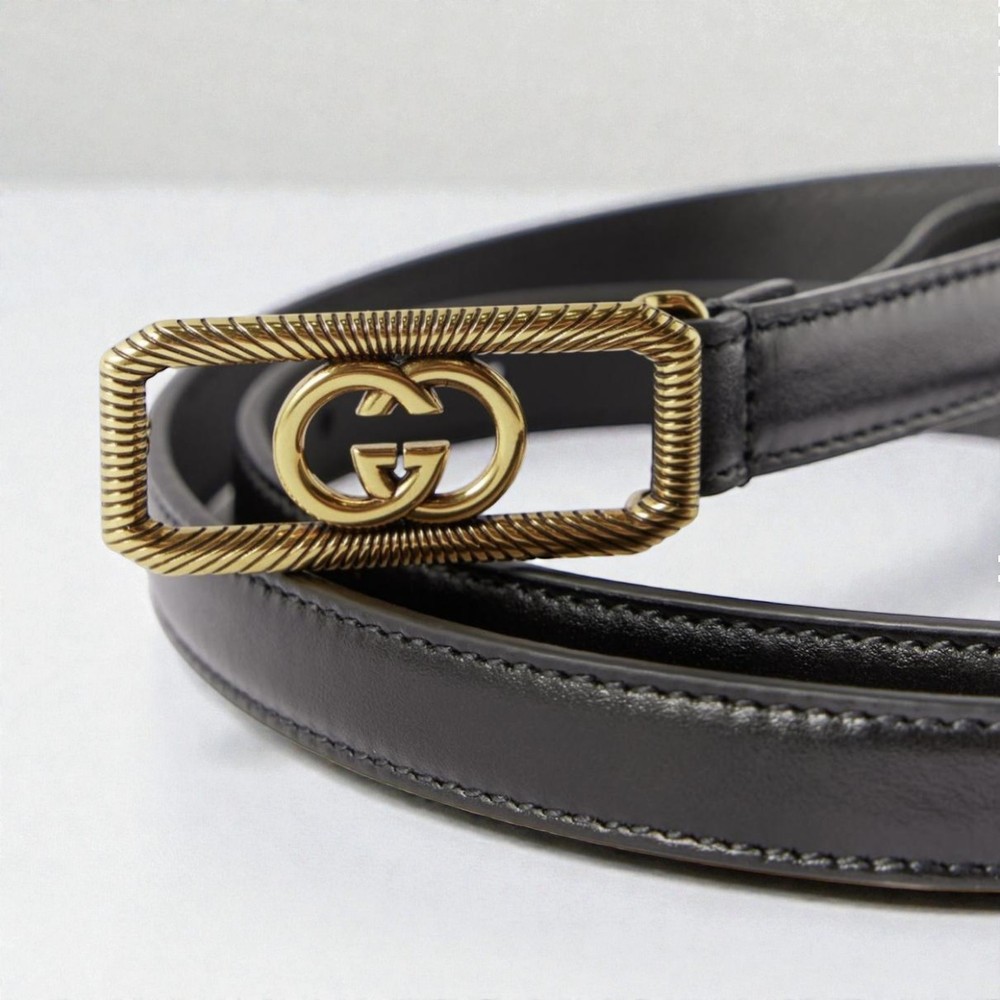 NWT Gucci Interlocking G Square Thin Leather Belt Black Size 90/36 Authentic