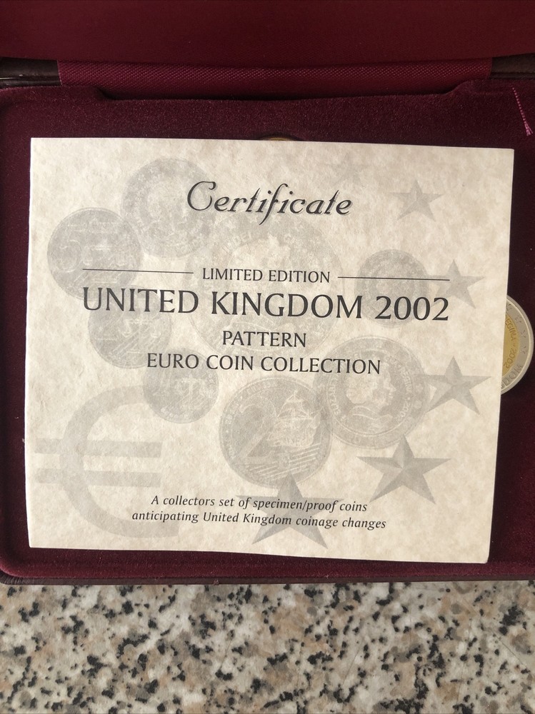 UNITED KINGDOM PATTERN 2002 - 9 COIN EURO PROTOTYPE PATTERN PROOF SET