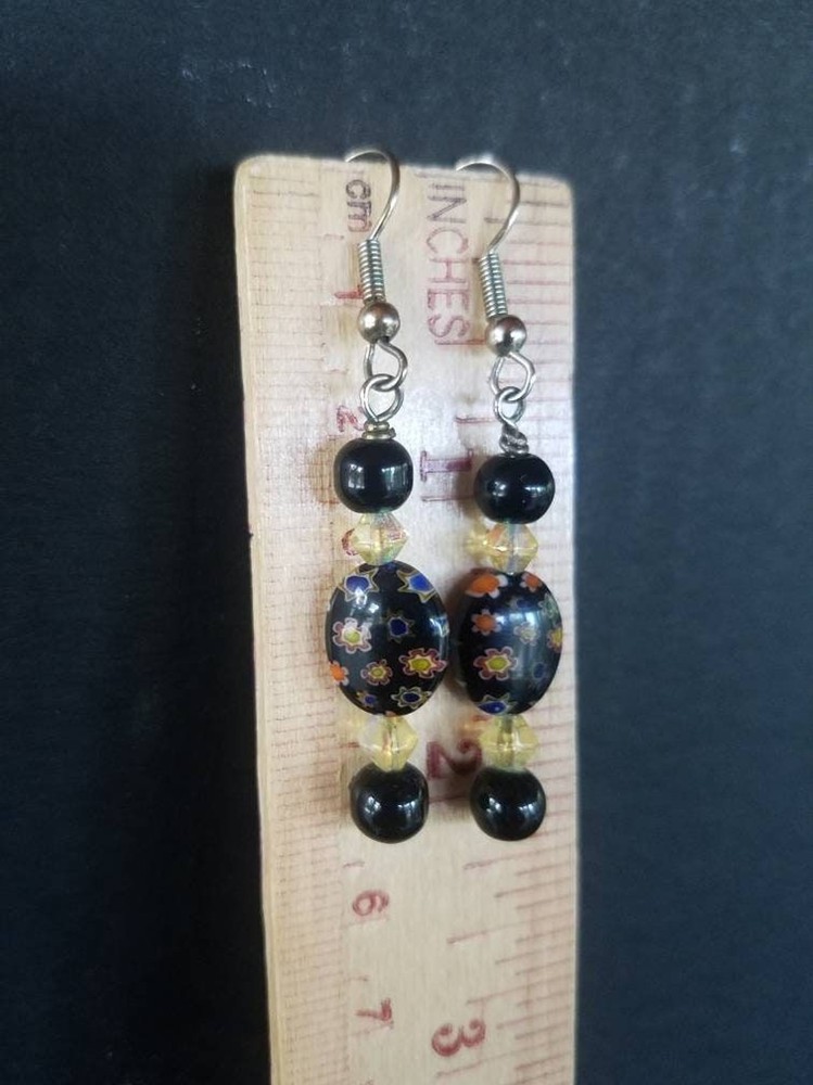 Black Beaded Dangling Earrings