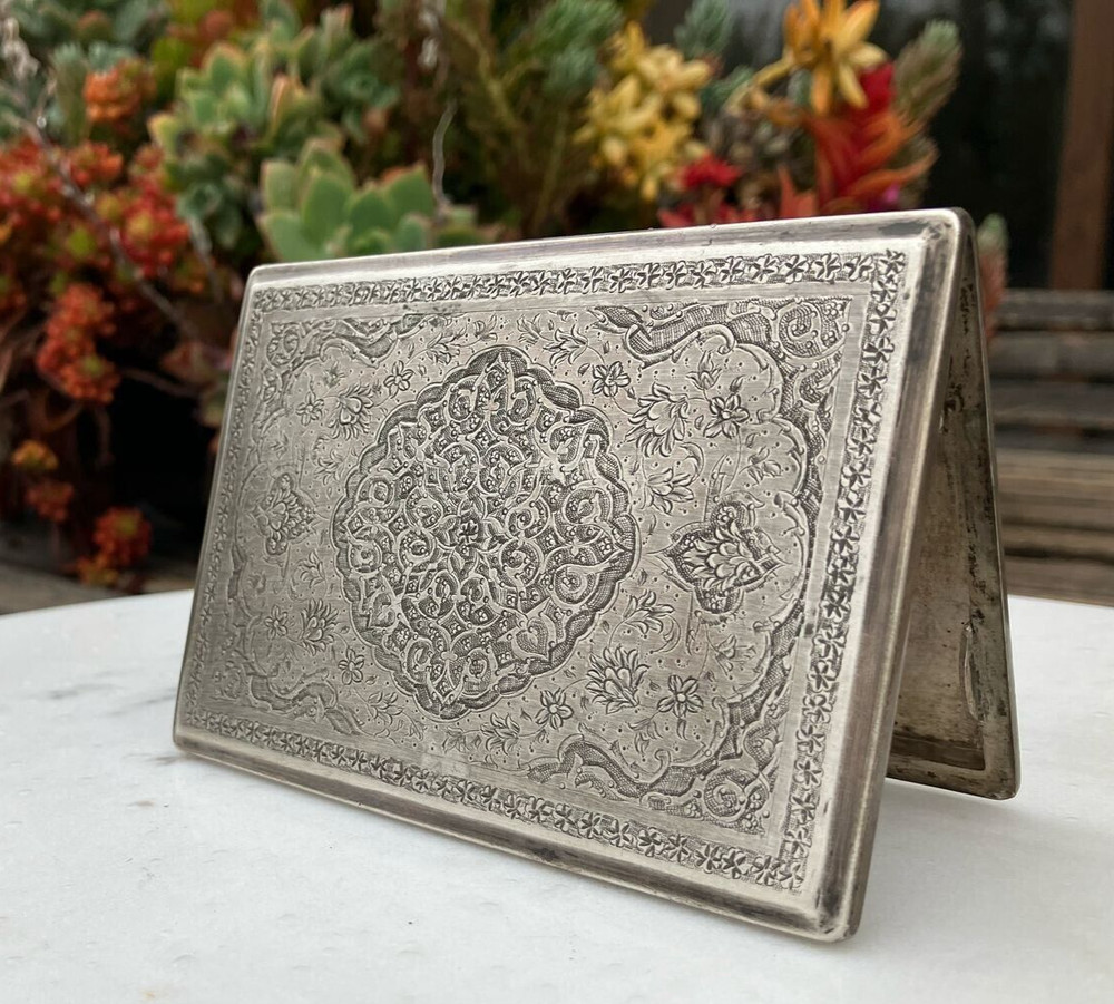 Antique Museum solid silver 84 Cigarette case box handmade needle Engraving