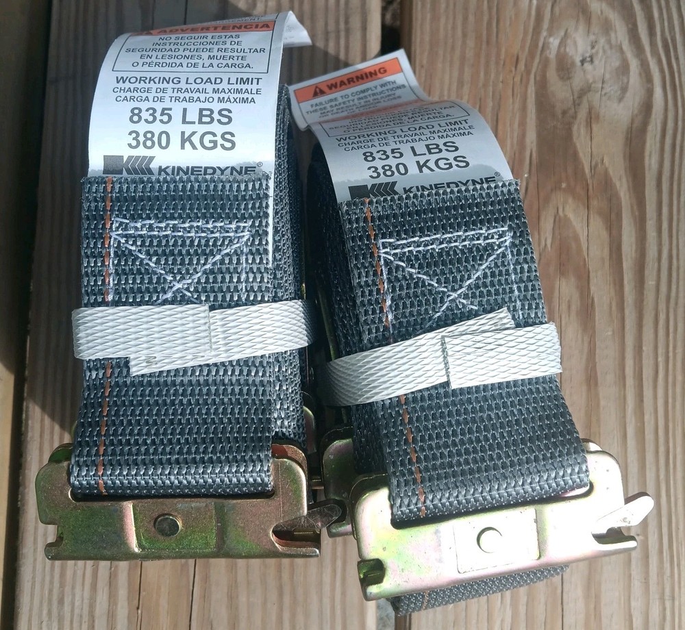 Kinedyne Heavy Load 2"x 16' Logistic Ratchet Strap Grey Wire Hook 2 Pack 835 Lbs