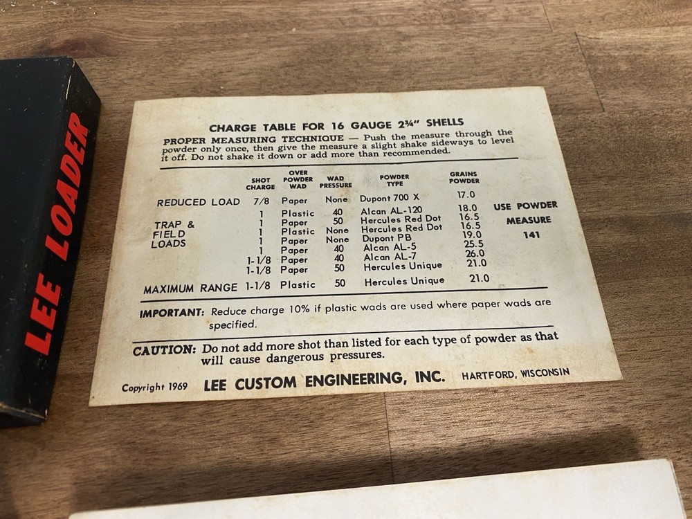 Lee Loader Complete Reloading Tool, 16 Gauge, 2-3/4 Shells, Hartford, Wis.
