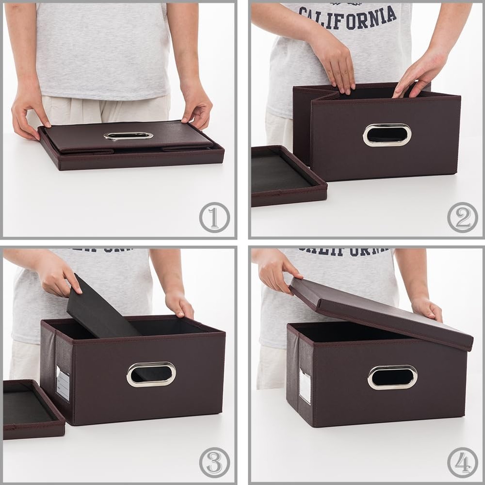Collapsible Storage Box with Lid [1-Pack] Leather Fabric Foldable Storage Bin...