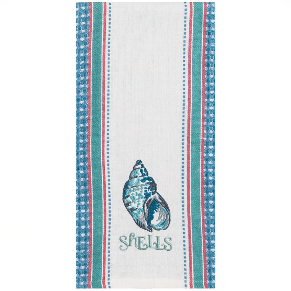 Inspirations Shells Embroidered Waffle Tea Towel R3277