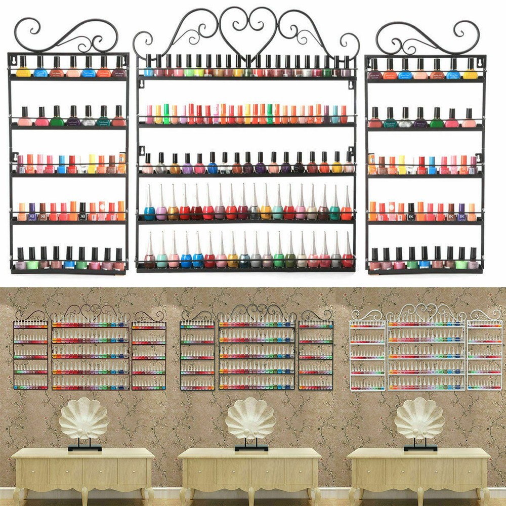 Metal 5 Tier Nail Polish Rack Wall Mounted Display Organizer Holder Stand Assemb