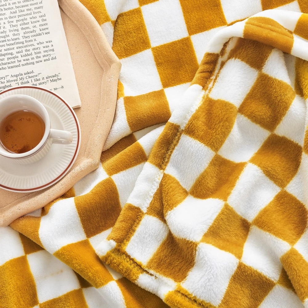 LOMAO Throw Blankets Flannel Blanket with Checkerboard Grid Pattern Soft Thro...