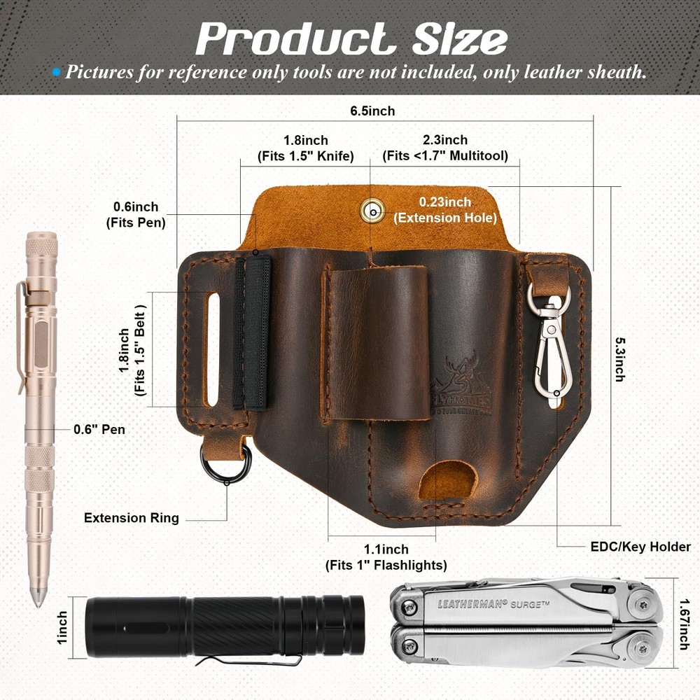 Leather Multitool Sheath | Handmade Stitched Belt Organizer for EDC Tools