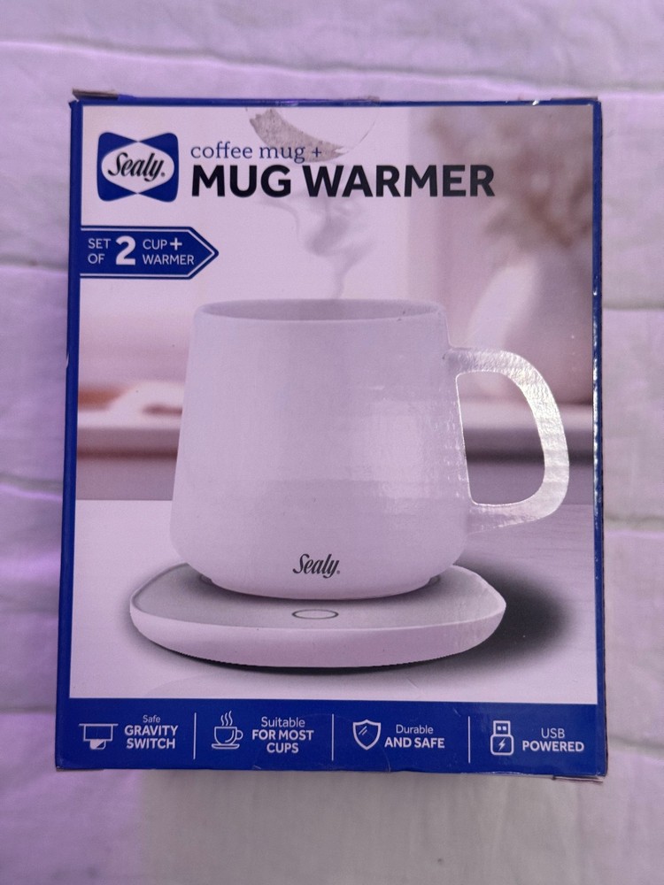 Sealy Coffee Mug & USB Mug Warmer Set Gravity Switch 113°F Gently Used