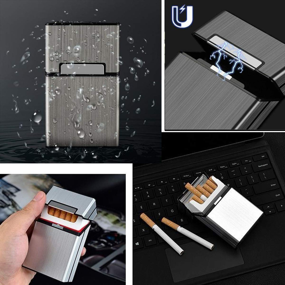 Cigarette Case Brushed Metal Cigarette Case with Magnetic Switch Flip Closure,20