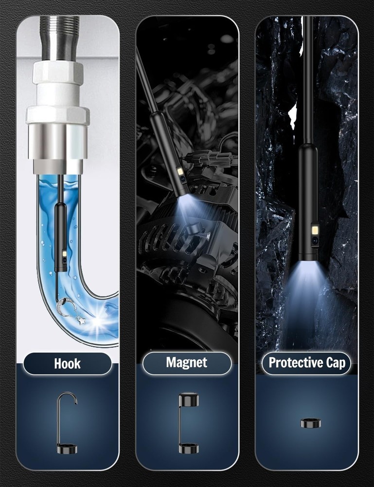 1920P HD Endoscope Borescope 8mm Inspection Snake Camera for iPhone Android iOS