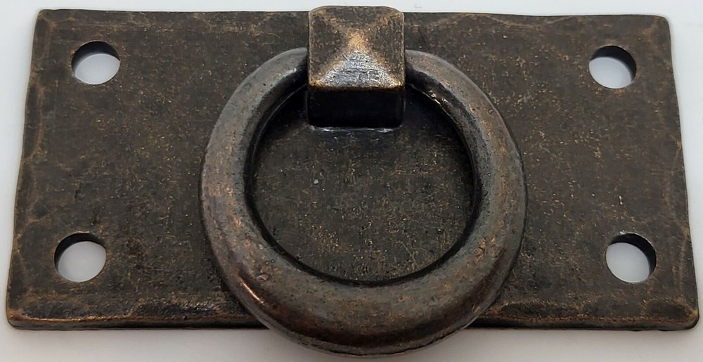 Horizontal Hammered DRAWER PULL Ring Forged Brass Mission handle knob copper old