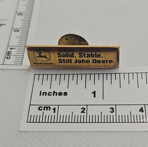 VTG John Deer Tractor Solid Stable Still John Deer Hat employee lapel pinback