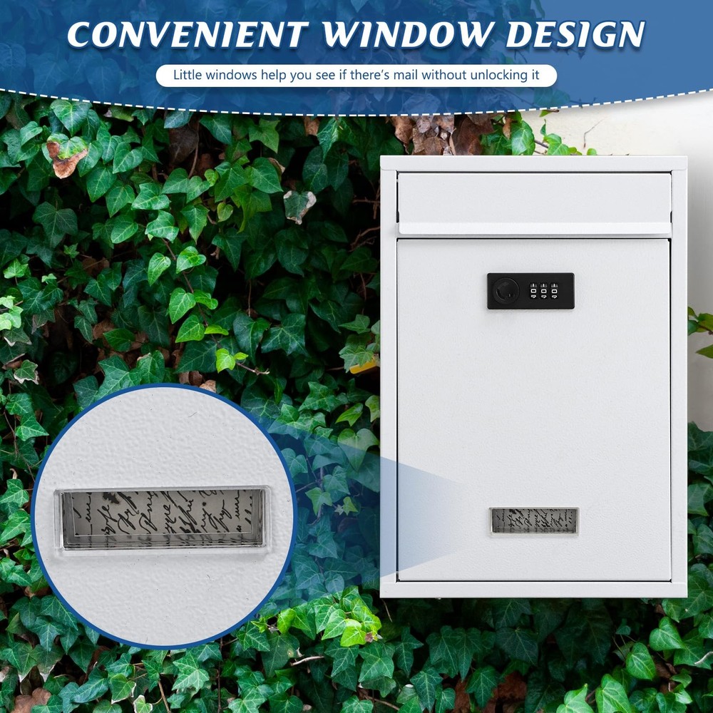 Secure Locking Wall Mount Mailbox with Key Weather Resistant White