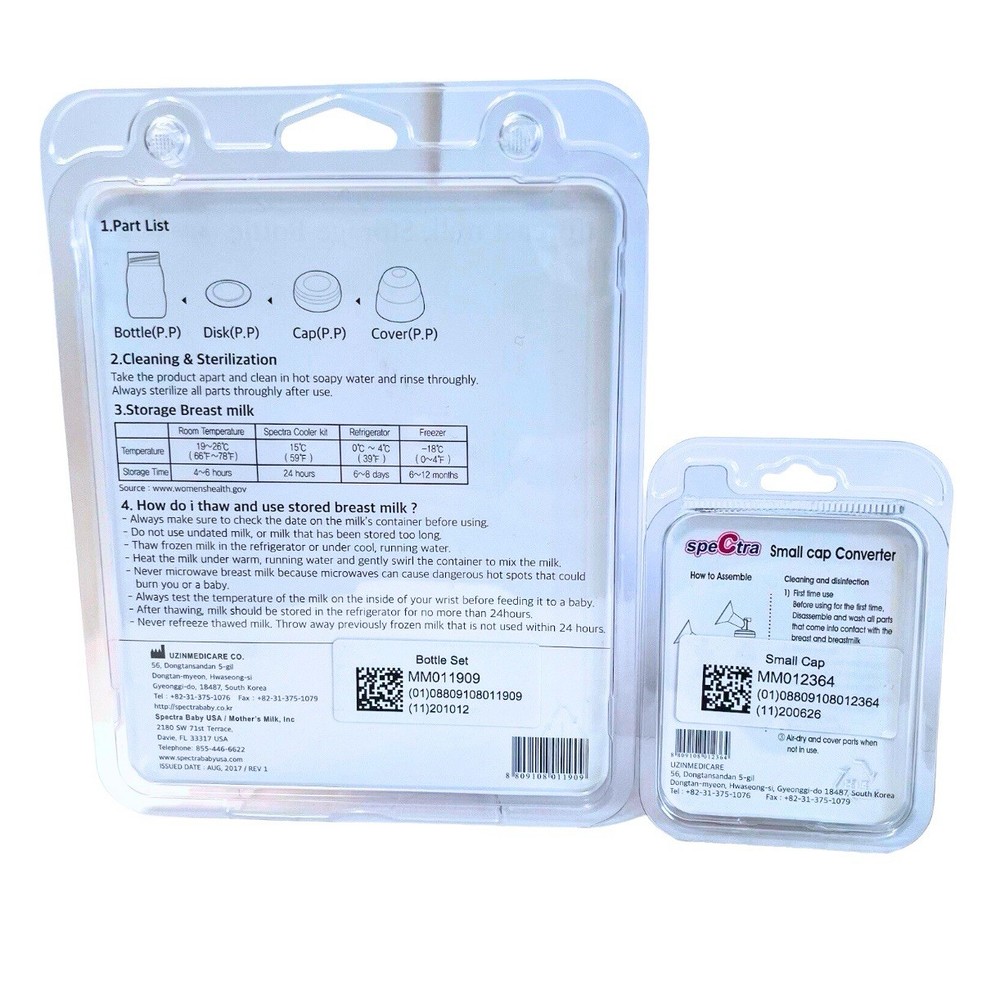 Spectra Breast Milk Storage Bottles 2 pack & Small Cap Converter