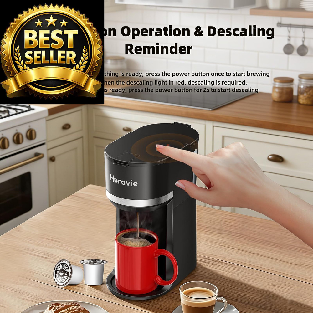 Horavie Mini Single Serve Coffee Maker for K Cup and 9.45 Inches, Black