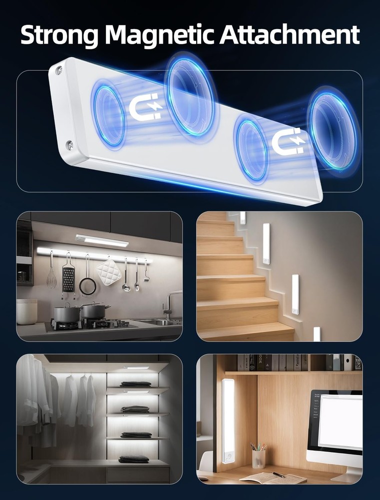 Under Cabinet Motion Sensor Lighting: Dimmable Rechargeable Lights Indoor - B...