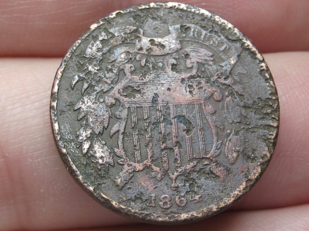 1864 Two 2 Cent Piece- Large Motto, Good/VG Details