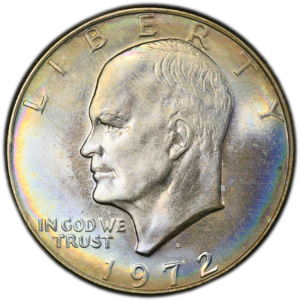 🔥🎄1972-D EISENHOWER DOLLAR NGC MS65!!! RAINBOW TONED SUPERB LUSTER!! 🎄🔥