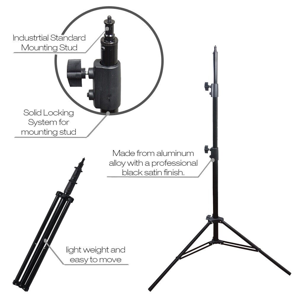2Pack Heavy Duty Spring Studio High Output Light Stand kit with Carry Bag