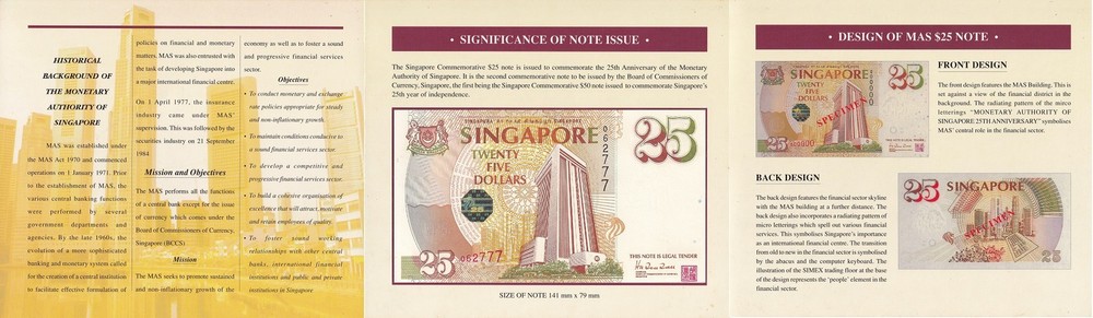 Singapore 25 Dollars ND 1996 25th Commemmorative P 33 UNC With Folder