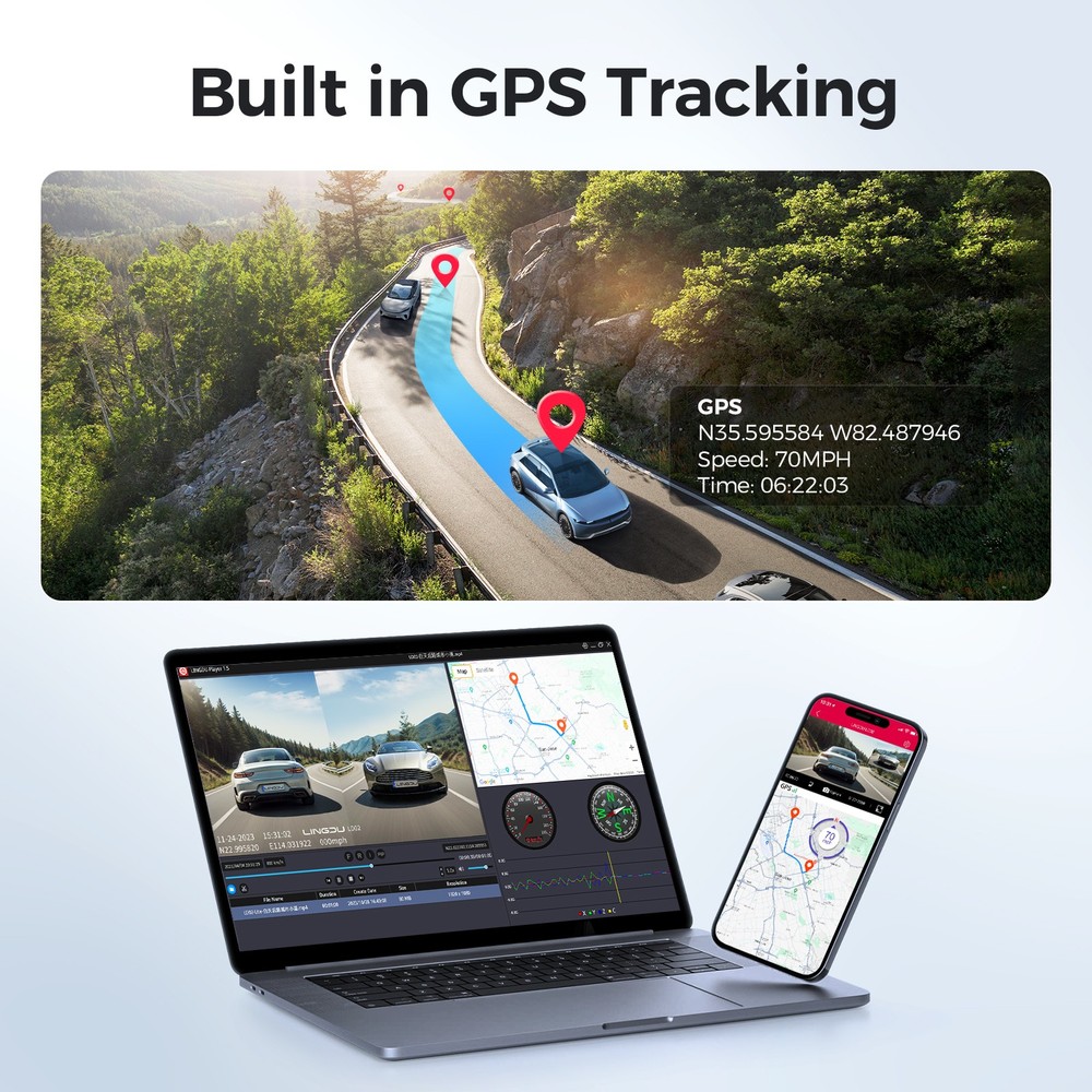 LINGDU 5K Dash Cam WiFi GPS 4K+2K Front & Rear Camera APP Parking Mode G-sensor