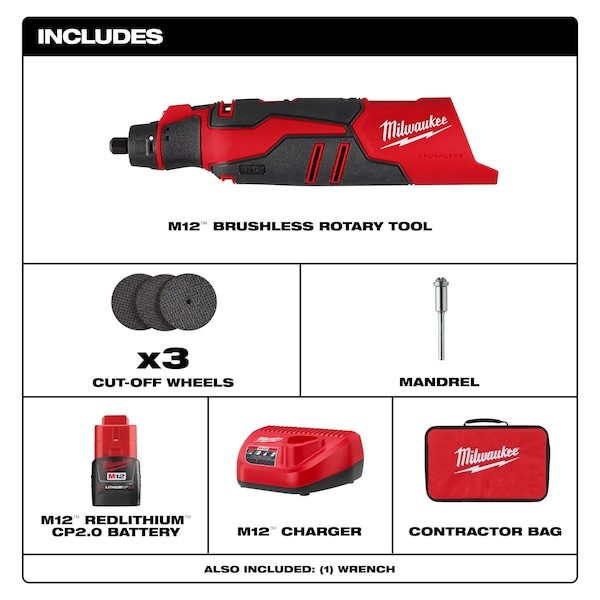 Milwaukee Tool 2525-21 M12 Brushless Rotary Tool Kit